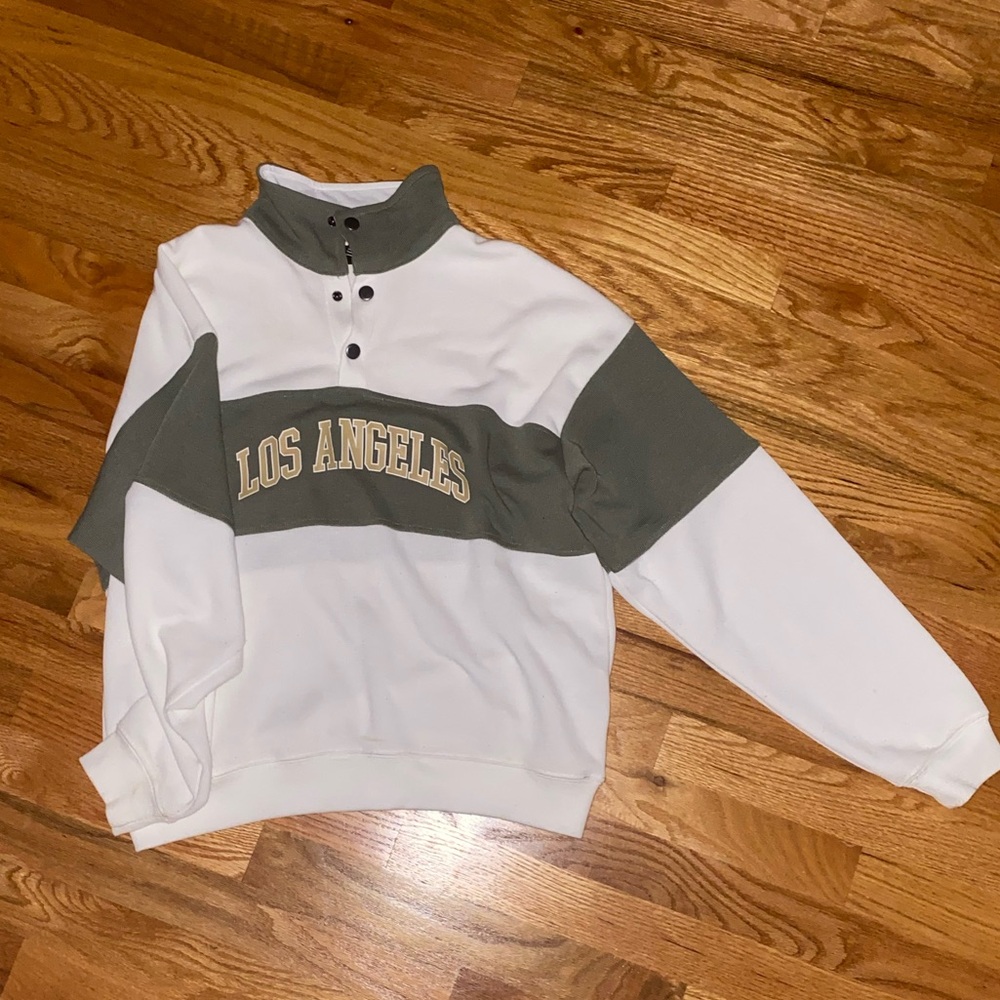 Forever 21 White and Olive Green Collared Sweatshirt